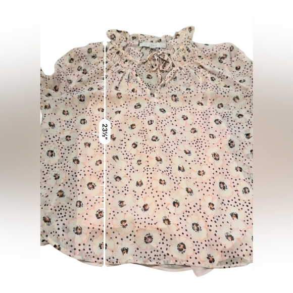 Loft Petite Pink Daisey Ruffle Tie Neck Long Sleeve Blouse Sz SP - Picture 11 of 11
